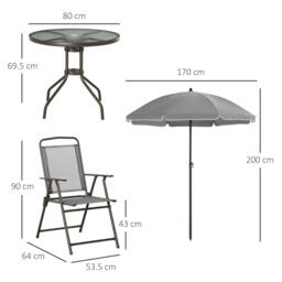 Rackhams 6 Piece Garden Dining Set with Umbrella, Outdoor Dining Sets with Parasol, 4 Folding Dining Chairs & Round Tempered Glass Table, Grey - thumbnail 3
