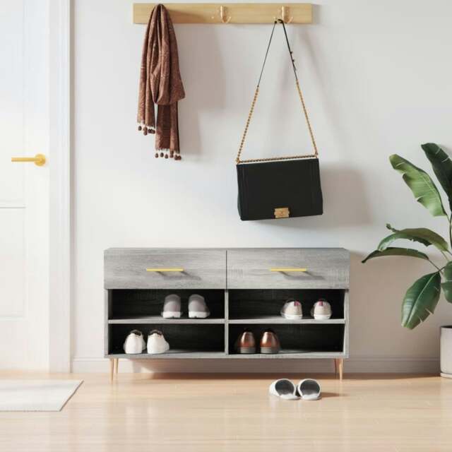 Rackhams Shoe Bench Grey Sonoma 102x35x55 cm Engineered Wood