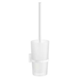 Rackhams Matt White Toilet Brush and Frosted Glass Holder