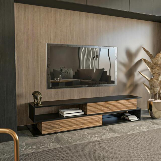 "Rackhams Cortez Modern Tv Stand Tv Unit TV Cabinet for Tv's up to 72"" - Black Alina" - image 1