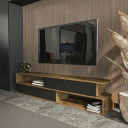 "Rackhams Cortez Modern Tv Stand Tv Unit TV Cabinet for Tv's up to 72"" - Black Alina" - thumbnail 3