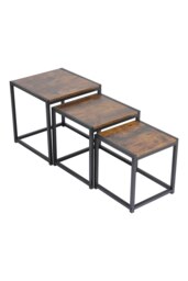 Rackhams Industrial Style Set of 3 Square Nesting Side Tables - Brown - thumbnail 1