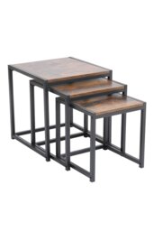 Rackhams Industrial Style Set of 3 Square Nesting Side Tables - Brown - thumbnail 3