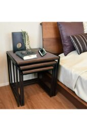 Rackhams Industrial Style Set of 3 Square Nesting Side Tables - Brown - thumbnail 6