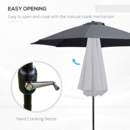 Rackhams 2.7M Garden Parasol Umbrella with Glass Fibre Ribs and Aluminium Frame, Tilting Sun Shade Shelter Canopy, Charcoal Grey - Charcoal grey - 265cm x 265cm x 240cm - thumbnail 4