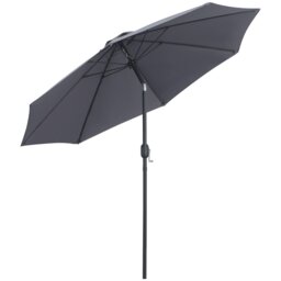 Rackhams 2.7M Garden Parasol Umbrella with Glass Fibre Ribs and Aluminium Frame, Tilting Sun Shade Shelter Canopy, Charcoal Grey - Charcoal grey - 265cm x 265cm x 240cm - thumbnail 3