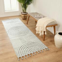 Rackhams Nora-Modern Grey Ivory High Pile Fringe Rug - 80 x 220 cm - thumbnail 1