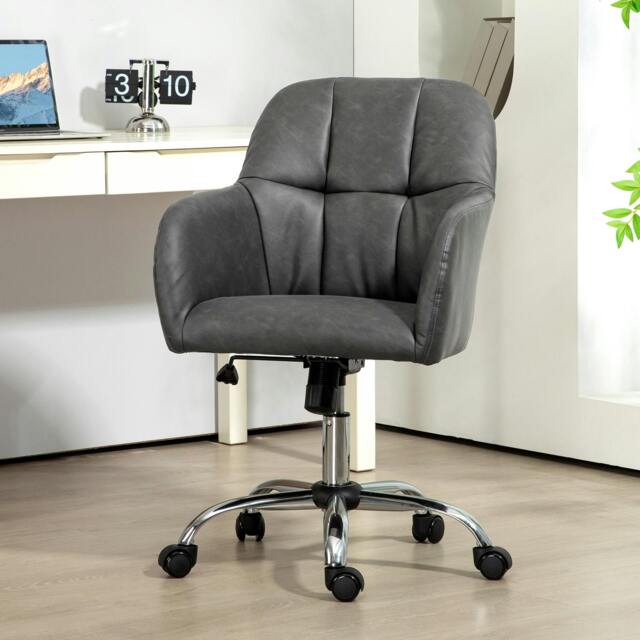 Rackhams Computer Desk Chair with PU Leather, Swivel Wheels, Grey - Grey