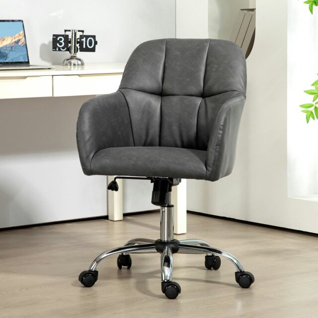 Rackhams Computer Desk Chair with PU Leather, Swivel Wheels, Grey - Grey