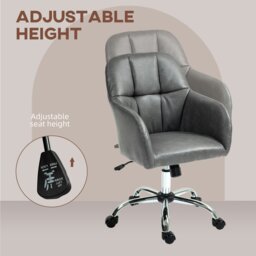 Rackhams Computer Desk Chair with PU Leather, Swivel Wheels, Grey - Grey - thumbnail 3