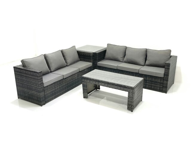 Rackhams Garden Outdoor Rattan Furniture Set with Sofa Coffee table 2 Side Tables Dark Grey Mixed - image 1