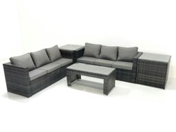 Rackhams Garden Outdoor Rattan Furniture Set with Sofa Coffee table 2 Side Tables Dark Grey Mixed - thumbnail 2