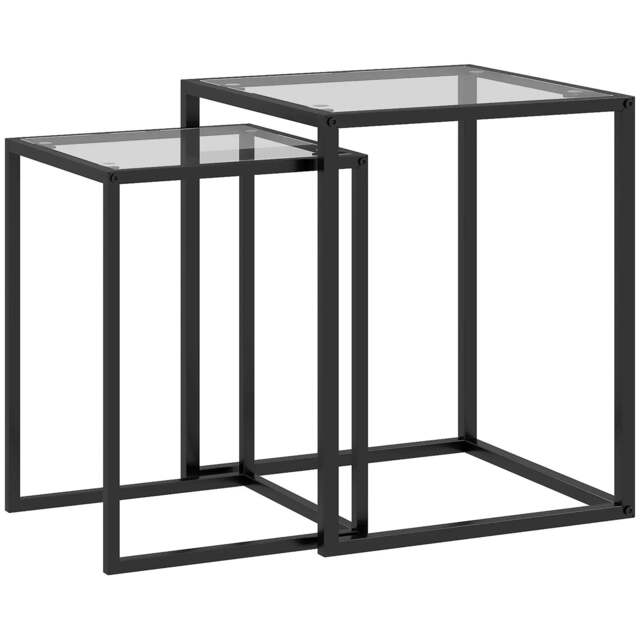 Rackhams Nesting Tables Set of 2, Side End Table with Tempered Glass Top and Steel Frame for Living Room, Bedroom, Black - image 1