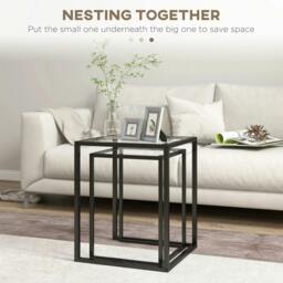 Rackhams Nesting Tables Set of 2, Side End Table with Tempered Glass Top and Steel Frame for Living Room, Bedroom, Black - thumbnail 4