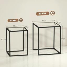 Rackhams Nesting Tables Set of 2, Side End Table with Tempered Glass Top and Steel Frame for Living Room, Bedroom, Black - thumbnail 3