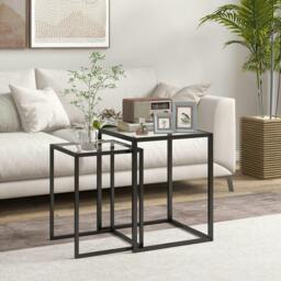 Rackhams Nesting Tables Set of 2, Side End Table with Tempered Glass Top and Steel Frame for Living Room, Bedroom, Black - thumbnail 2