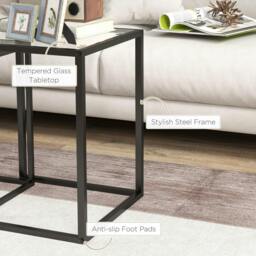 Rackhams Nesting Tables Set of 2, Side End Table with Tempered Glass Top and Steel Frame for Living Room, Bedroom, Black - thumbnail 5
