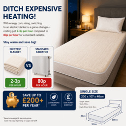 Rackhams Electric Blanket Single Size Bed Premium Fleece Underblanket Dual Control with Elasticated Skirt - thumbnail 6