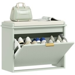 Rackhams Shoe Storage Bench with Cushion and Flip-Drawer 62x26x47.5cm Green - Green - MDF, particleboard, polyester, sponge - 1 - thumbnail 2