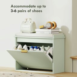Rackhams Shoe Storage Bench with Cushion and Flip-Drawer 62x26x47.5cm Green - Green - MDF, particleboard, polyester, sponge - 1 - thumbnail 5