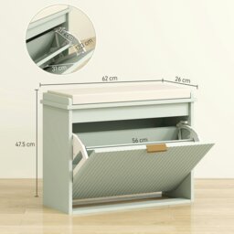 Rackhams Shoe Storage Bench with Cushion and Flip-Drawer 62x26x47.5cm Green - Green - MDF, particleboard, polyester, sponge - 1 - thumbnail 6