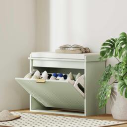 Rackhams Shoe Storage Bench with Cushion and Flip-Drawer 62x26x47.5cm Green - Green - MDF, particleboard, polyester, sponge - 1 - thumbnail 1