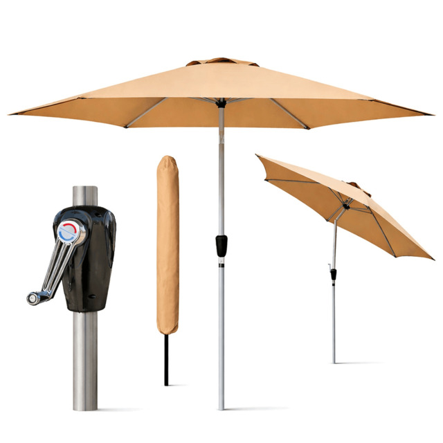 Rackhams Tilting Garden Parasol Table Umbrella 2.7M with Crank Handle, UV40 Protection, Includes Protection Cover - Sand - image 1