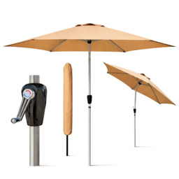 Rackhams Tilting Garden Parasol Table Umbrella 2.7M with Crank Handle, UV40 Protection, Includes Protection Cover - Sand
