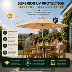 Rackhams Tilting Garden Parasol Table Umbrella 2.7M with Crank Handle, UV40 Protection, Includes Protection Cover - Sand - thumbnail 4