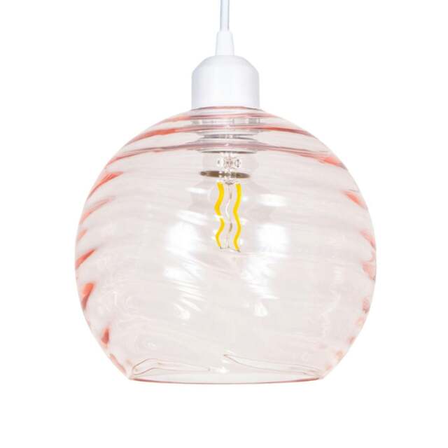 Rackhams Modern Designer Pink Circular Ribbed Glass Non Electric Pendant Lamp Shade - image 1