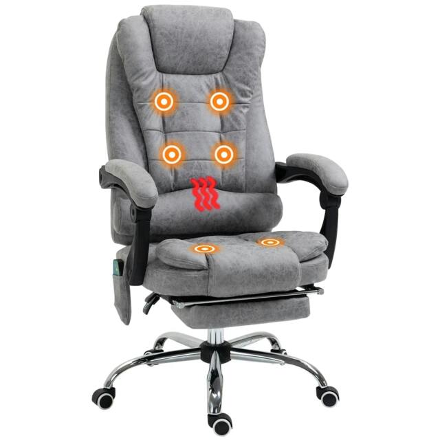 Rackhams Heated 6 Points Vibration Massage Executive Office Chair Adjustable Swivel Ergonomic High Back Desk Chair Recliner with Footrest Grey - image 1