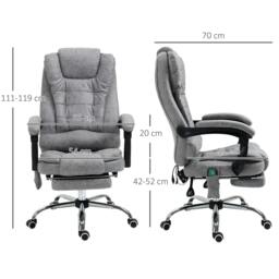 Rackhams Heated 6 Points Vibration Massage Executive Office Chair Adjustable Swivel Ergonomic High Back Desk Chair Recliner with Footrest Grey - thumbnail 2