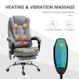 Rackhams Heated 6 Points Vibration Massage Executive Office Chair Adjustable Swivel Ergonomic High Back Desk Chair Recliner with Footrest Grey - thumbnail 3