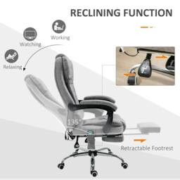 Rackhams Heated 6 Points Vibration Massage Executive Office Chair Adjustable Swivel Ergonomic High Back Desk Chair Recliner with Footrest Grey - thumbnail 4