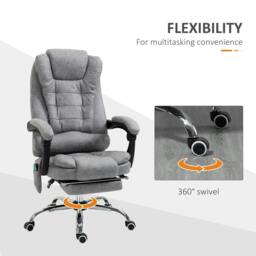 Rackhams Heated 6 Points Vibration Massage Executive Office Chair Adjustable Swivel Ergonomic High Back Desk Chair Recliner with Footrest Grey - thumbnail 6