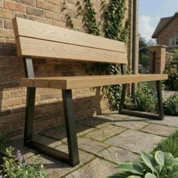 Rackhams Slatted Solid Oak Outdoor Bench with Back - 190cm