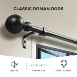 Rackhams Steel Curtain Rod Quiet Rail Pole Pommel Set Extendable Adjustable Black - thumbnail 6