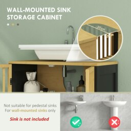 Rackhams Under Sink Bathroom Cabinet, Bamboo Sink Storage Cabinet Slat Doors - Natural wood finish - thumbnail 4