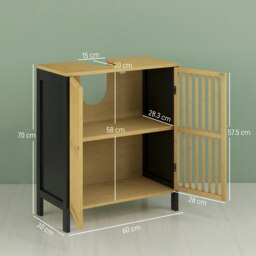 Rackhams Under Sink Bathroom Cabinet, Bamboo Sink Storage Cabinet Slat Doors - Natural wood finish - thumbnail 3