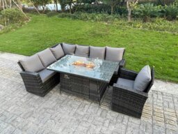 Rackhams Outdoor Rattan Corner Sofa Garden Furniture High Back Sofa Set Gas Fire Pit Dining Table Gas Heater Burner Arm Chair 7 Seater - thumbnail 2