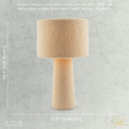 Rackhams Designer Table Lamp with Cream Wool Base and Shade with Inner Lining - thumbnail 6