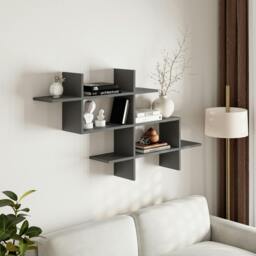 Rackhams Halic 3 Tiers Wall Mounted Shelf Modern Floating Bookcase 150cm - Anthracite Grey