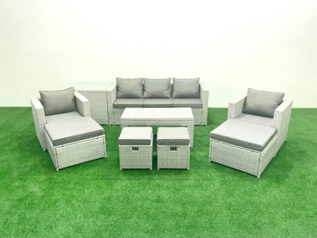 Rackhams Outdoor Rattan Garden Furniture Set with Grey Cushions Luxury 9 Seater with 2 Chairs and Coffee Table For Conservatory,Patio - image 1