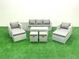 Rackhams Outdoor Rattan Garden Furniture Set with Grey Cushions Luxury 9 Seater with 2 Chairs and Coffee Table For Conservatory,Patio