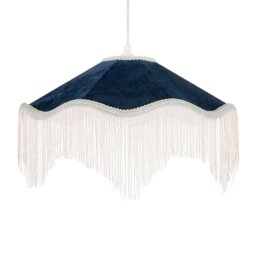 Rackhams Ornate Victorian Shape Pendant Light Shade in Midnight Blue Velvet