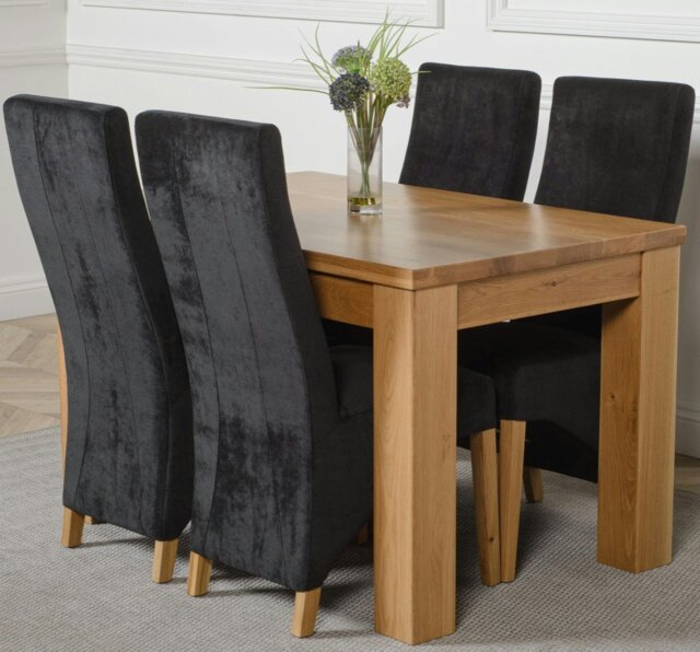 Rackhams Dakota Small Oak Dining Table with Lola Fabric Chairs - 4 chairs - Black - image 1