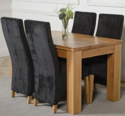 Rackhams Dakota Small Oak Dining Table with Lola Fabric Chairs - 4 chairs - Black - thumbnail 1