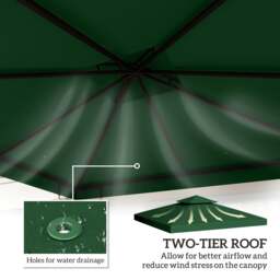 Rackhams 3(m) 2 Tier Garden Gazebo Top Cover Replacement Canopy Roof Dark Green - Beige - thumbnail 5
