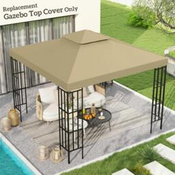 Rackhams 3(m) 2 Tier Garden Gazebo Top Cover Replacement Canopy Roof Dark Green - Beige - thumbnail 1