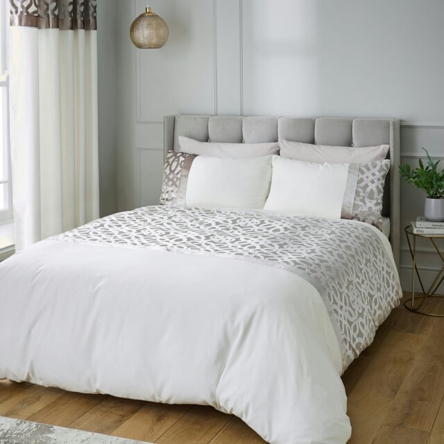 Rackhams Lattice Cut Velvet Duvet Cover Set - Natural - Super King - image 1